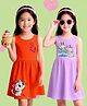NUSYL Cotton Knit Pack Of 2 Sleeveless Bunnies & Cat Printed Dresses - Orange & Lilac