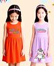 NUSYL Cotton Knit Pack Of 2 Sleeveless Unicorn & Dream Text Printed Dresses - Orange & Lilac