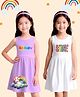 NUSYL Cotton Knit Pack Of 2 Sleeveless Rainbow & You Were Made To Shine Text Printed Dresses - Lilac & White