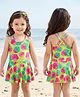Babyhug Water Repellent Sleeveless Frock Swimsuit with Floral Print - Lime Green
