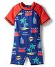 Babyhug Water Repellant Half Raglan Sleeves Legged Swimsuit with Crab Print - Navy Blue