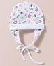 Ben Benny Interlock Knit Animal Printed Baby Cap With Ears White - Diameter 10.5 cm