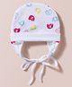 Ben Benny Interlock Knit Elephant Printed Baby Cap With Ears White - Diameter 10.5 cm