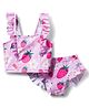 Babyhug Sleeveless Water Repellent Two Piece Swimsuit  With Floral & Strawberry Print - Pink