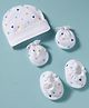 Ben Benny Interlock Knit Printed Cap Mitten & Booties White - Diameter 8.5 cm