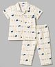 Ben Benny Interlock Knit Half Sleeves Animal Printed Co-Ords Shirt & Pyjama Night Suit - OffWhite