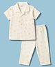 Ben Benny Interlock Knit Half Sleeves Bear Printed Co-Ords Shirt & Pyjama Night Suit - OffWhite
