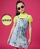 OLLINGTON ST. Cotton Woven Pinafore with Zipper & Half Sleeve Top with Text Print -Lime Green