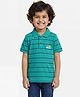 Campana Cotton Knit Half Sleeves Striped Polo Tee - Green & Navy Blue