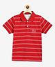 Campana Cotton Knit Half Sleeves Striped & Go Anywhere Text Printed Polo Tee - Red & White