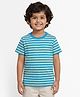 Campana 100% Cotton Knit Half Sleeves Striped Tee - Blue & Light Grey