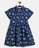 Campana 100% Cotton Woven Half Sleeves Sea Shell Printed Dress - Navy Blue