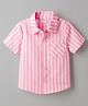 CrayonFlakes Cotton Woven Half Sleeves Striped Shirt - Pink
