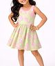 CrayonFlakes Cotton Knit Sleeveless Floral Printed Dress - Green