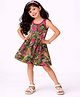 CrayonFlakes Cotton Knit Sleeveless Floral Printed Dress - Green