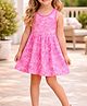 CrayonFlakes Cotton Knit Sleeveless Floral Printed Dress - Pink