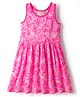 CrayonFlakes Cotton Knit Sleeveless Floral Printed Dress - Pink
