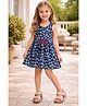 CrayonFlakes Cotton Knit Sleeveless Floral Printed Dress - Navy Blue