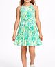 CrayonFlakes Cotton Knit Sleeveless Floral & Butterfly Printed Dress - Green & White