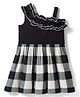 CrayonFlakes Cotton Knit Sleeveless Checked & Frill Detailed Dress - Black