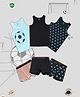 TRESNOVA Cotton Knit Pack Of 3 Sleeveless Solid & Football Printed Anti Microbial Finish Vest & Boxer Briefs Set - Multi Colour