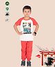 TRESNOVA 100% Cotton Knit Half Sleeves Anime Style Car Printed Antimicrobial Finish Tee & Pajama Night Suit - Orange