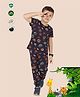 TRESNOVA 100% Cotton Knit Half Sleeves Bear Printed  Antimicrobial Finish Coordinating Tee & Pajama Night Suit - Navy Blue