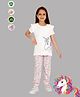 TRESNOVA Cotton Knit Half Sleeves Frill Detailed Unicorn Printed Antimicrobial Finish Tee & Joggers Night Suit - Pink
