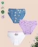 TRESNOVA Cotton Lycra Knit Pack Of 3 Rainbow & Good Vibes Text Printed Soft Anti Microbial Finish Panties - Teal Blue Purple & Offwhite