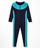 ROVARS Full Sleeves Solid Legged Swimsuit - Teal Blue