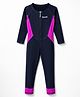 ROVARS Full Raglan Sleeves Solid Legged Swimsuit - Navy Blue & Pink