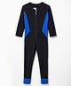 ROVARS Full Raglan Sleeves Solid Legged Swimsuit - Black & Royal Blue