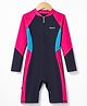 ROVARS Full Raglan Sleeves Solid Legged Swimsuit - Blue & Pink