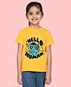 NUSYL Cotton Blend Knit Half Sleeves Cat & Hello Human Text Printed Tee - Yellow