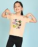 NUSYL Cotton Blend Knit Half Sleeves Animal & Be Lovely Text Printed Tee - Beige