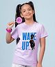 NUSYL Cotton Blend Knit Half Sleeves Girl Printed & Wake Up Text Printed Tee - Lilac