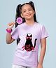 NUSYL Cotton Blend Knit Half Sleeves Cat & Stop Me Text Printed Tee - Lilac