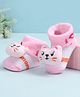 Cute Walk by Babyhug Fabric Ankle Length Socks Shoes with Text Design & Kitten Applique- Pink