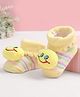 Cute Walk by Babyhug Fabric Ankle Length Socks Shoes with Striped Design &  Applique- Yellow