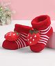 Cute Walk by Babyhug Fabric Ankle Length Socks Shoes with Striped Design & Strawberry Applique- Red