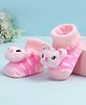 Cute Walk by Babyhug Fabric Ankle Length Socks Shoes with Heart Design & Bear Applique- Pink