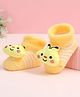 Cute Walk by Babyhug Fabric Ankle Length Socks Shoes with Striped Design & Honey Bee Applique- Yellow