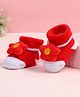 Cute Walk by Babyhug Fabric Ankle Length Socks Shoes with Floral Applique- Red& White