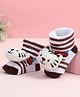 Cute Walk by Babyhug Fabric Ankle Length Socks Shoes with Striped Train Design & Kitten Applique- Brown & White