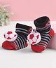 Cute Walk by Babyhug Fabric Ankle Length Socks Shoes with Striped Design & Ball Applique- Red & Black