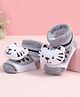 Cute Walk by Babyhug Fabric Ankle Length Socks Shoes with Kitten Design & Applique- Grey
