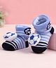 Cute Walk by Babyhug Fabric Ankle Length Socks Shoes with Striped Design & Ball Applique- Blue & Black