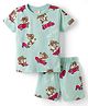 Ollypop Sinker Knit Half Sleeves T-Shirt & Shorts Night Suit with Teddy Bear Print - Green