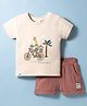 Ollypop Interlock Knit Half Sleeves T-Shirt & Shorts Set with Jungle Theme Print & Embroidery - Pink