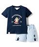 Ollypop Interlock Half Sleeves Text & Animal Printed T-Shirt & Shorts Set - Navy Blue